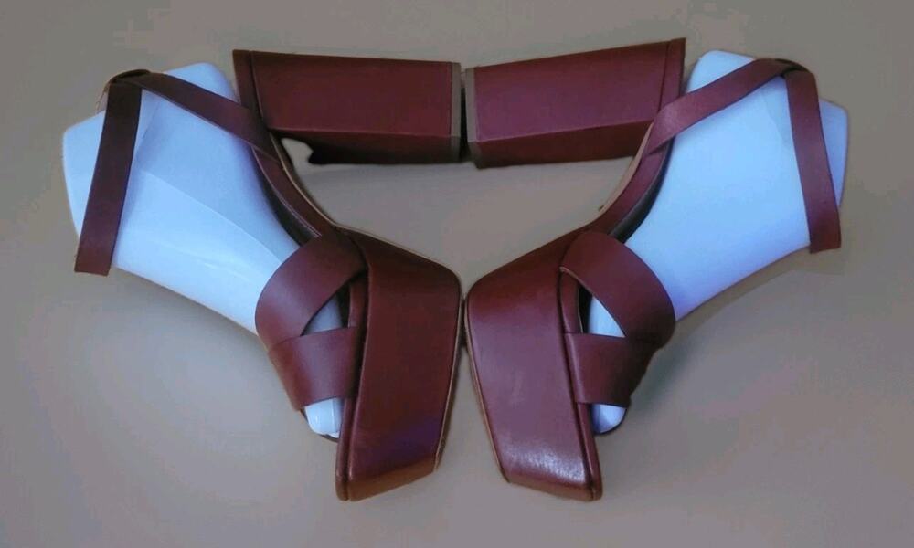Schutz Keefa Leather Platform Sandals, Rich Vino Red Tone, Sz 8.5